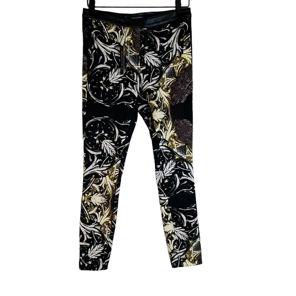 NEW W118 By Walter Baker Womens Kurt Skinny Slim Pants Black Filigree Portal 4